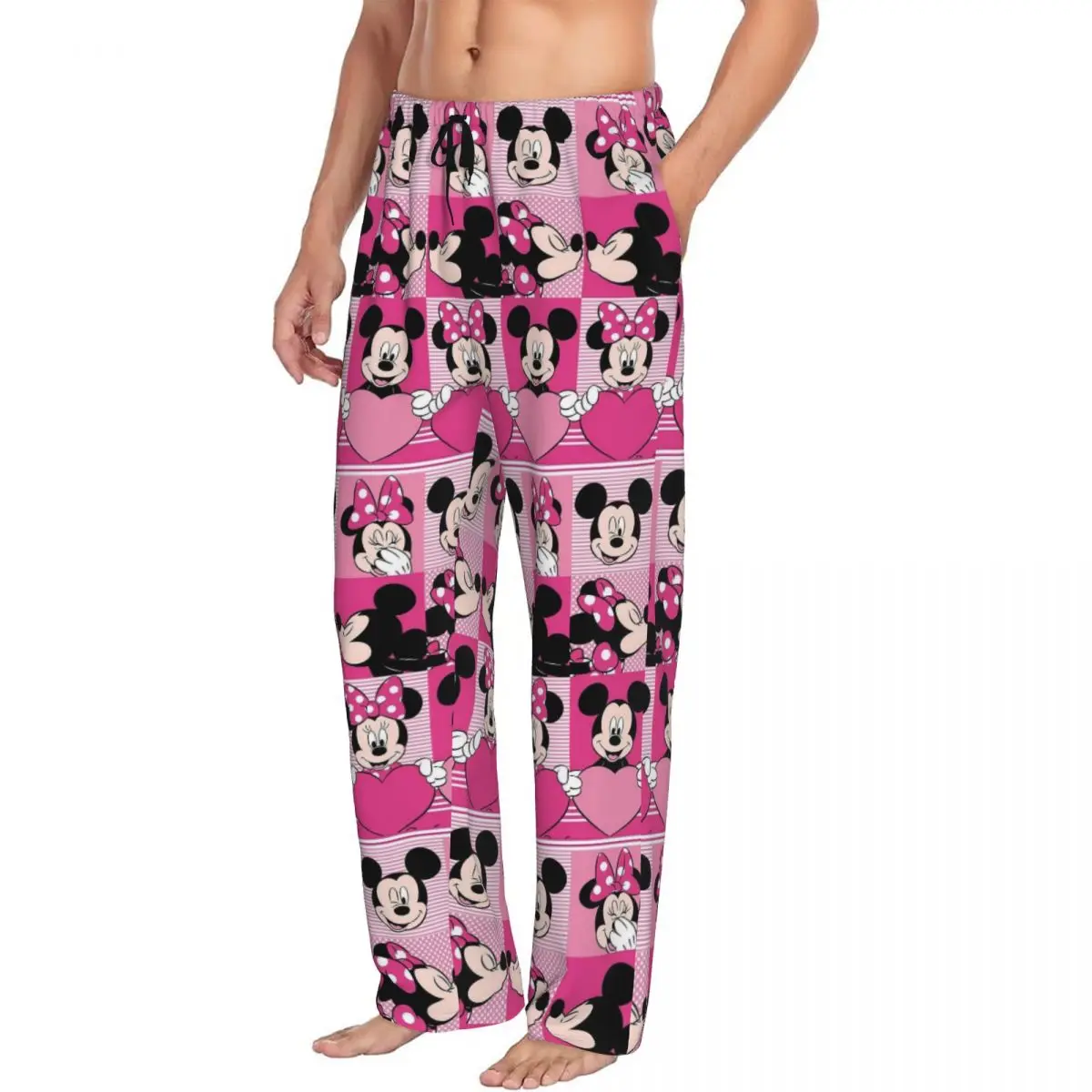 Pantalones de pijama de Mickey Mouse Minnie con estampado personalizado para hombre, ropa de dormir bonita de dibujos animados, pantalones de salón para dormir con bolsillos