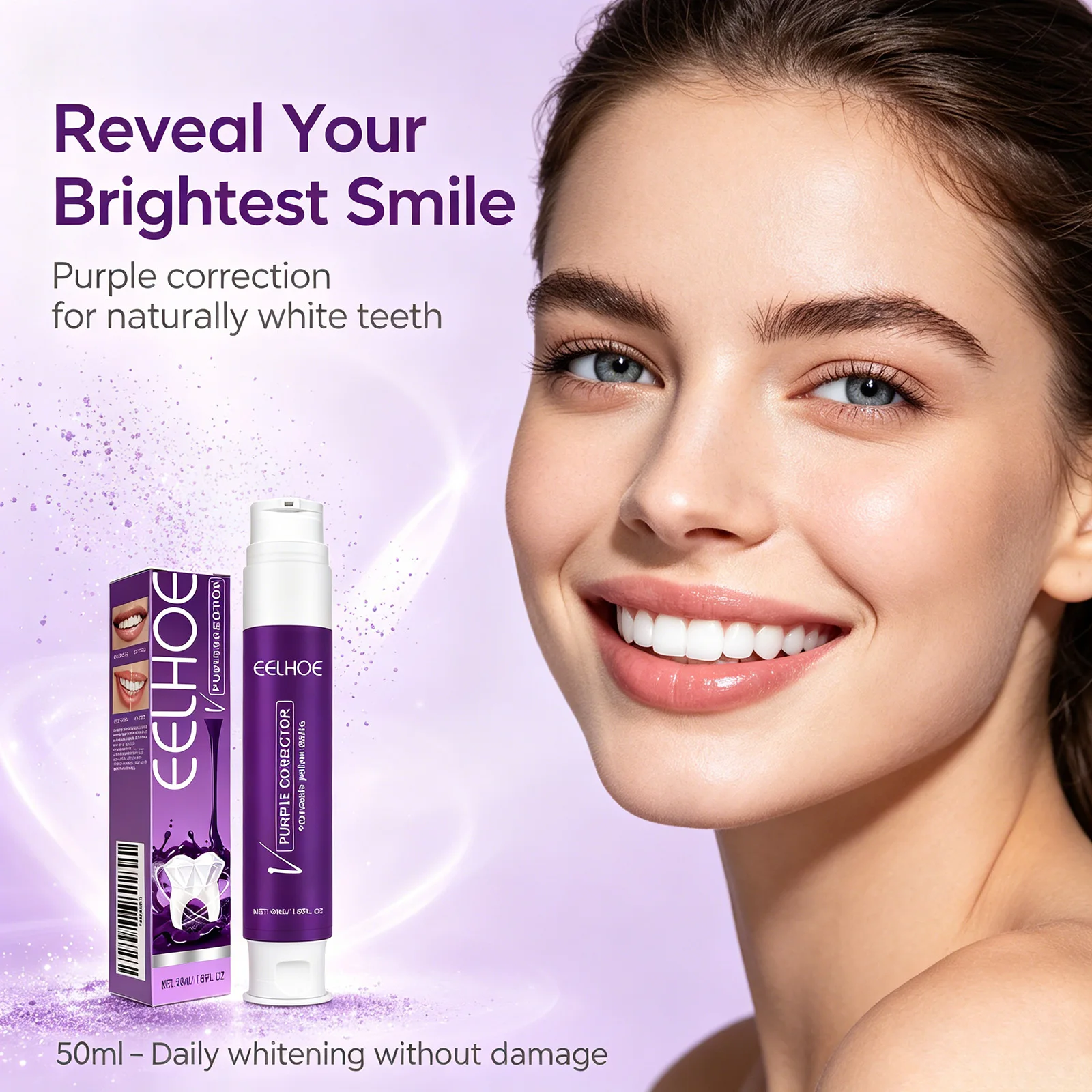 Purple Corrector Toothpaste Teeth Whitening Removes Dental Plaque Yellow Stains Prevents Pigmentation, Enamel Safe, Fresh Breath