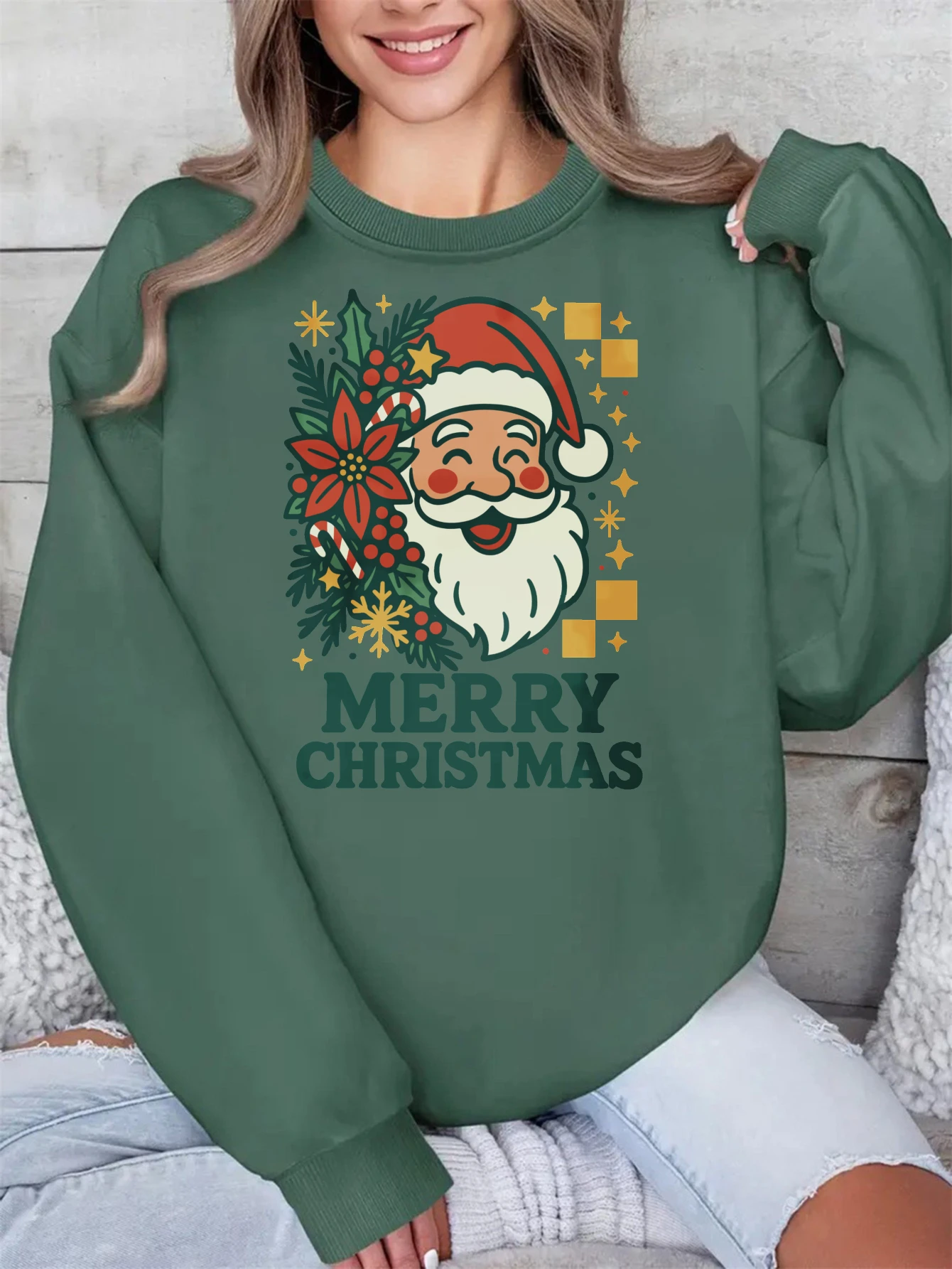 

С Рождеством, американский ретро, красный, зеленый пуловер, свободный крой, теплый хлопок для женщин и мужчин — стильная зимняя рождественская одежда