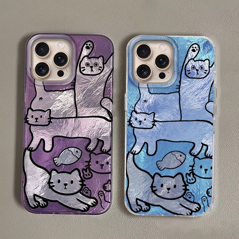 زوجين الكرتون مضحك القط خط قضية الهاتف لابل آيفون 16 15 14 13 برو ماكس 16e 11 12 7 8 زائد XR SE الفتيات Fundas غطاء