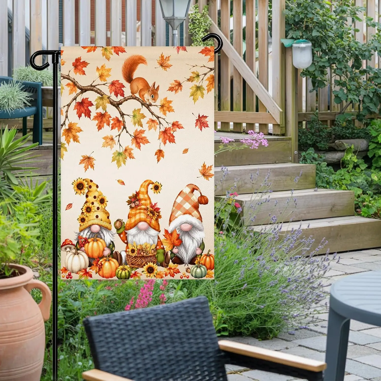 Thanksgiving Gnome Pumpkin Sunflower Garden Flags 12x18 Inch Double Sided Welcome Yard Flags for Outdoor Decor Fall Maple Le aaz