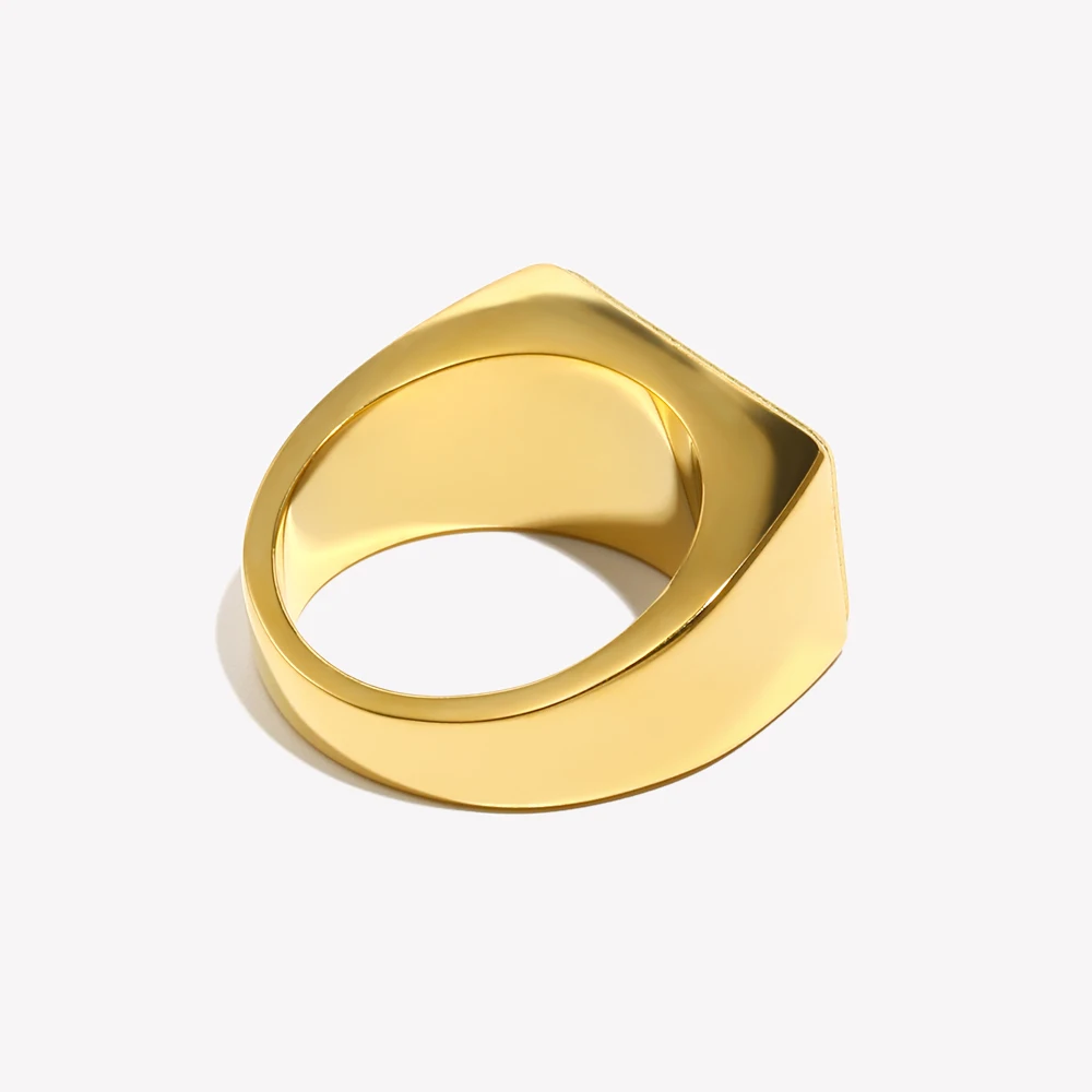 E.B.belle Never Give UP Gold Color Ring Stainless Steel 18K Gold Ring Square Ring Waterproof For Women Girls Hypoallergenic