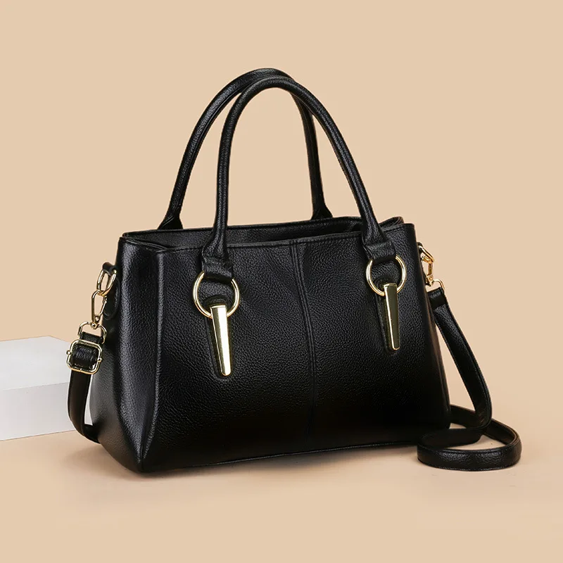 

Женская большая сумка с текстурой личи 2025 года, многослойная сумка через плечо из мягкой кожи, сумка через плечо для работы и повседневной поездки