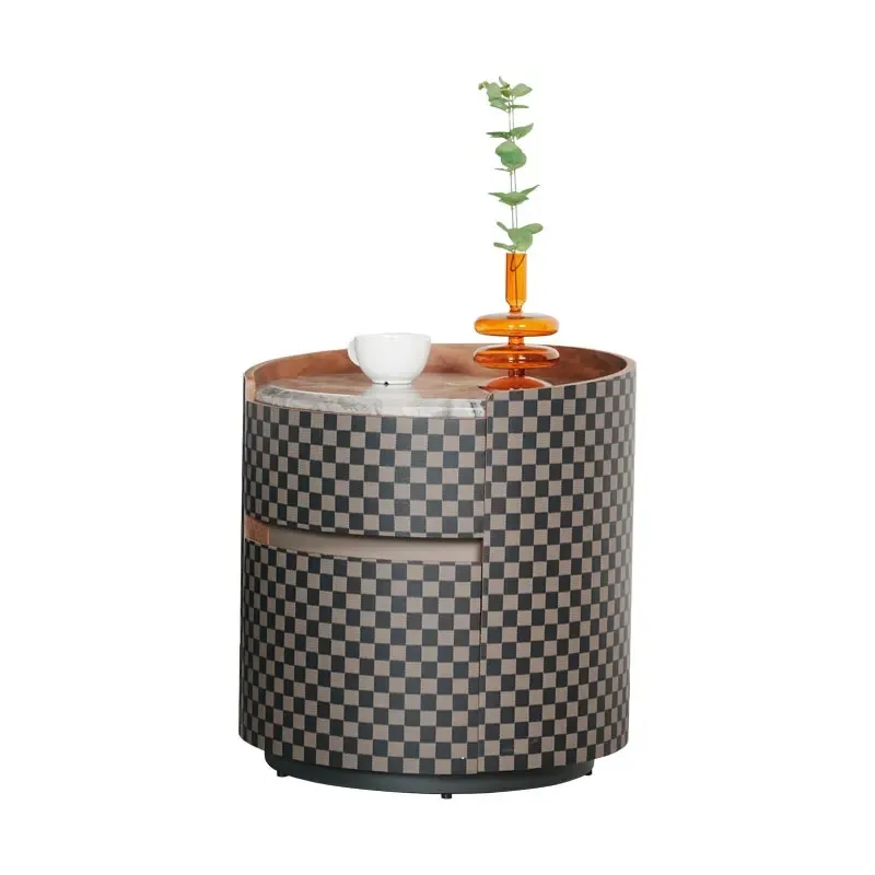 

Bedroom with Fashion Round Model Pattern Simple Bedside Table Multifunctional Storage Bedside Table