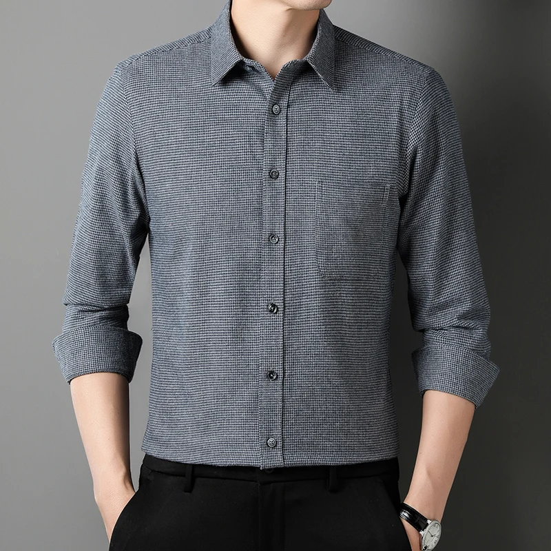 Nuevo 100% de algodón para hombre, camisa de negocios versátil clásica a la moda informal de manga larga de franela, ropa suave y transpirable para hombre