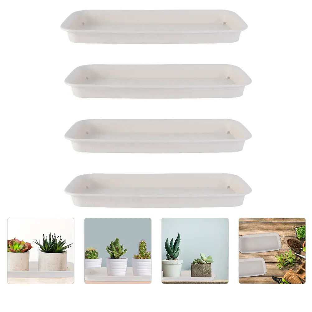 

4pcs Rectangular Flowerpot Trays Pp Plant Pot Trays For Indoor Outdoor Garden Water Drainage Protection Gardening Accessories