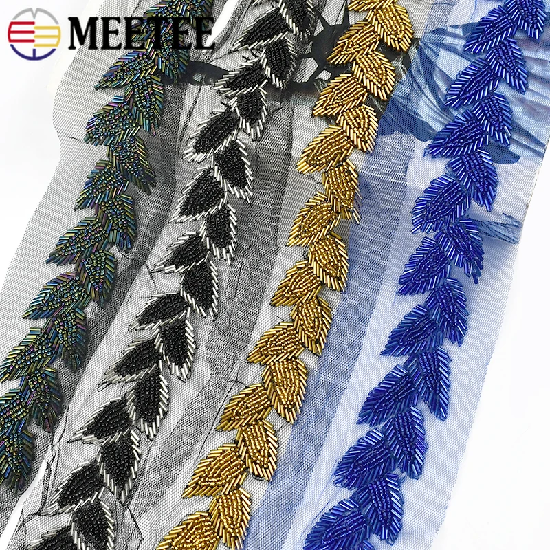 

1/2Yards Meetee 6cm Beaded Lace Mesh Ribbon Pearl Trim Tape Party Wedding Dress Decorative Leaf Braid Fabric DIY Laces Crafts