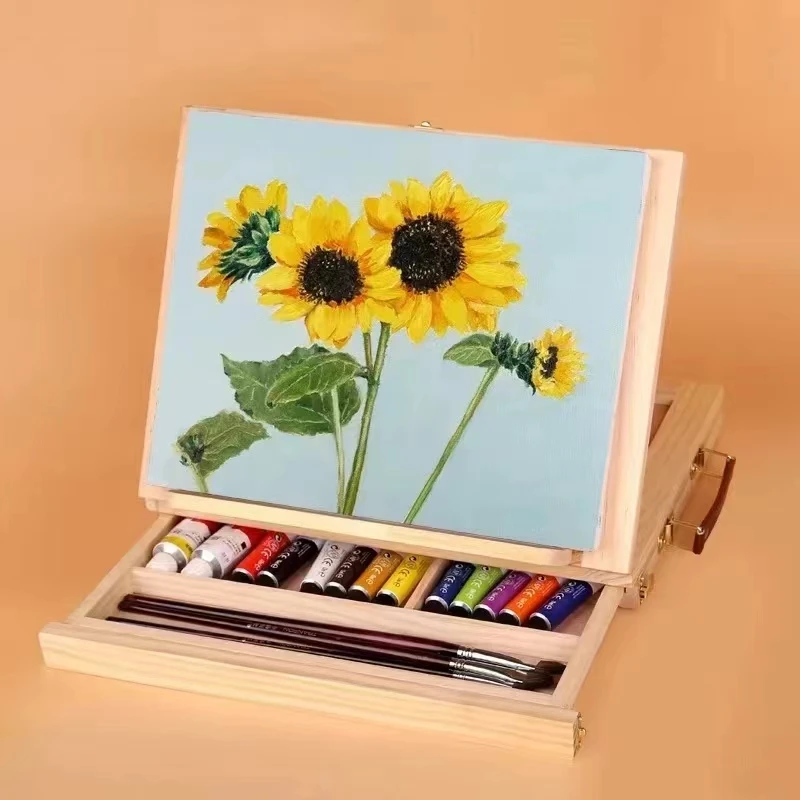 Desktop Drawer Type Oil Painting Frame Wooden Painting Panel Foldable Portable Desktop Oil Painting Box Desktop Sketch Easel