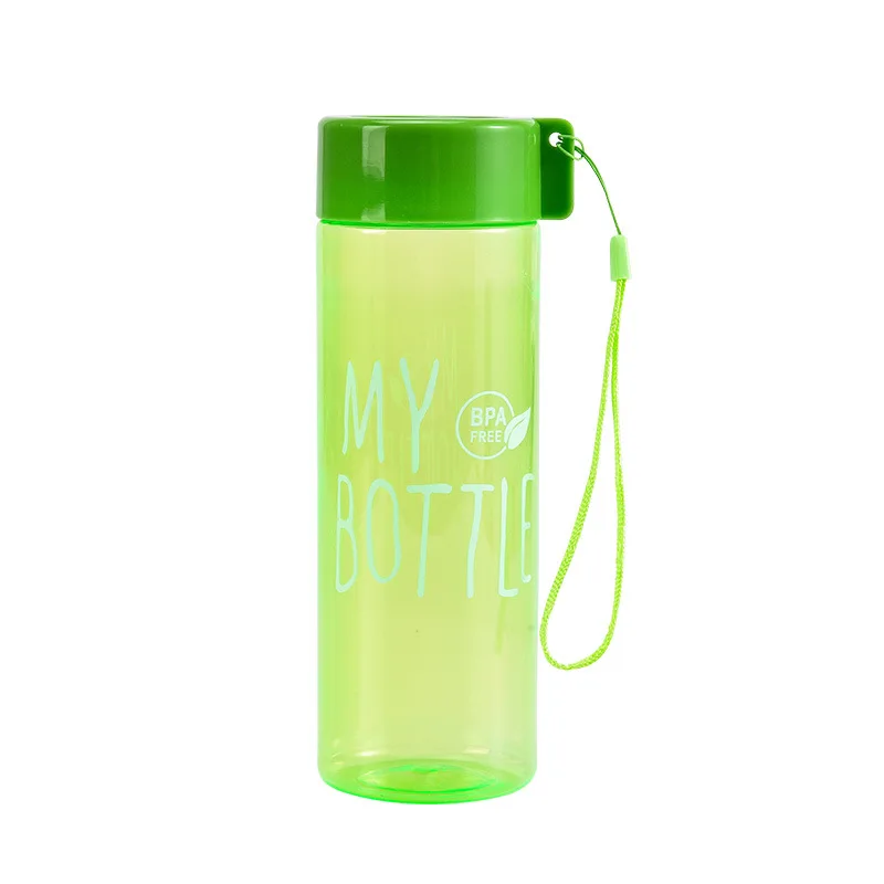 500ML Water Bottle Transparent Square Plastic Drink Cup Outdoor Cold Juice Milk Sport Bottle with Portable Rope Leakproof