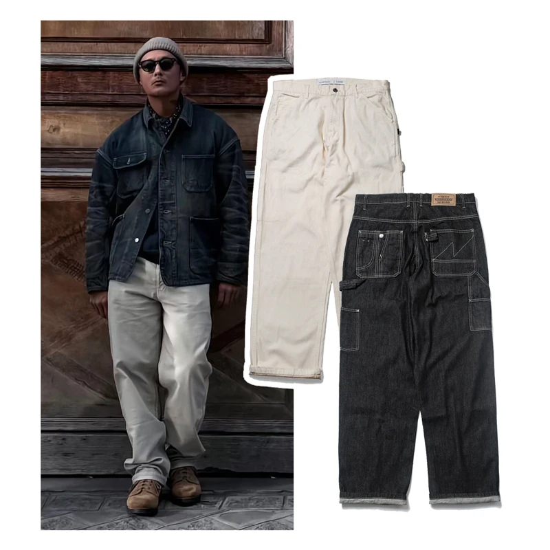 

Джинсы Streetwear NBHD с кожаной нашивкой, свободного кроя, унисекс, высокое качество, модные, с множеством карманов, производство Япония