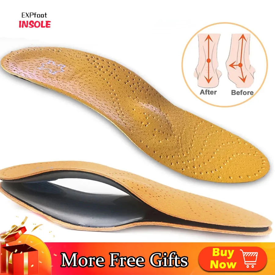 Unisex Leather Orthotic Flat Foot Shoe Insoles High Arch Support Orthopedic Pad for Correction OX Leg Health Foot Care