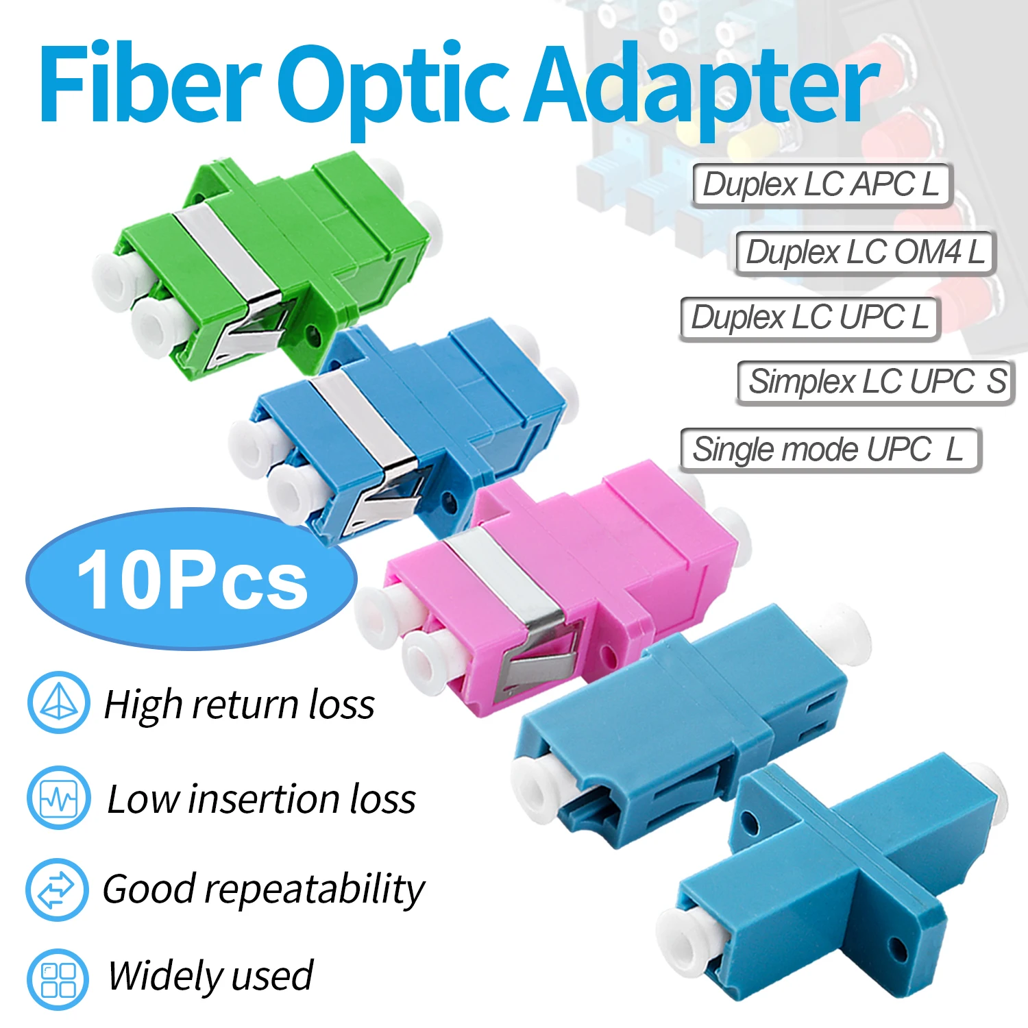 10 Uds. Acopladores LC a LC UPC/APC/OM4, adaptadores de fibra óptica dúplex conectores de Cable Simplex brida de fibra SM MM Ftth