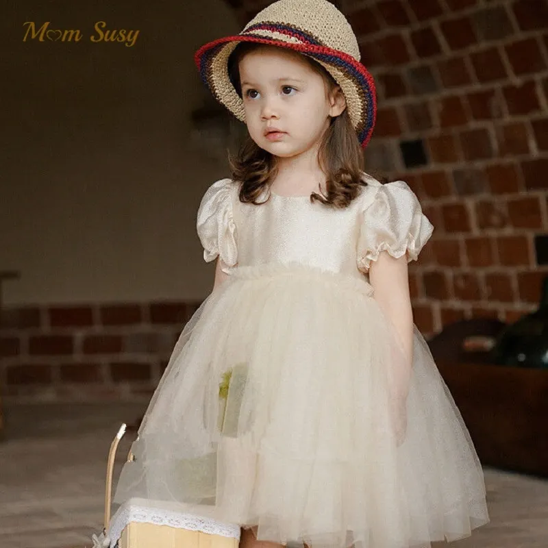 Fashion Baby Girl Princess Puff Sleeve Tutu Dress Child Vintage Tulle Vestido Party Wedding Pageant Birthday Ball Gown 1-5Y