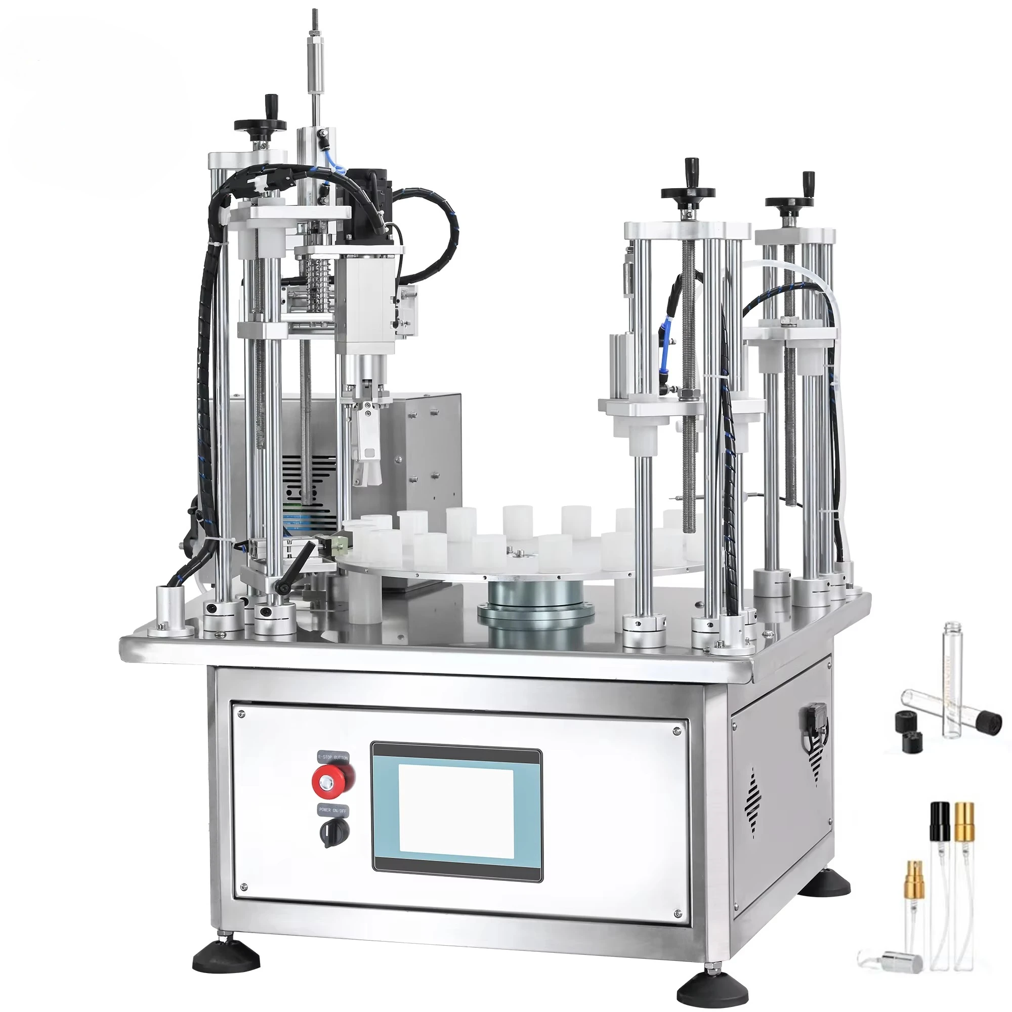 New Automatic Tabletop Rotary Integrated Equipment for Small Glass Bottles Filling, Sealing and Capping in the Oil Perfume