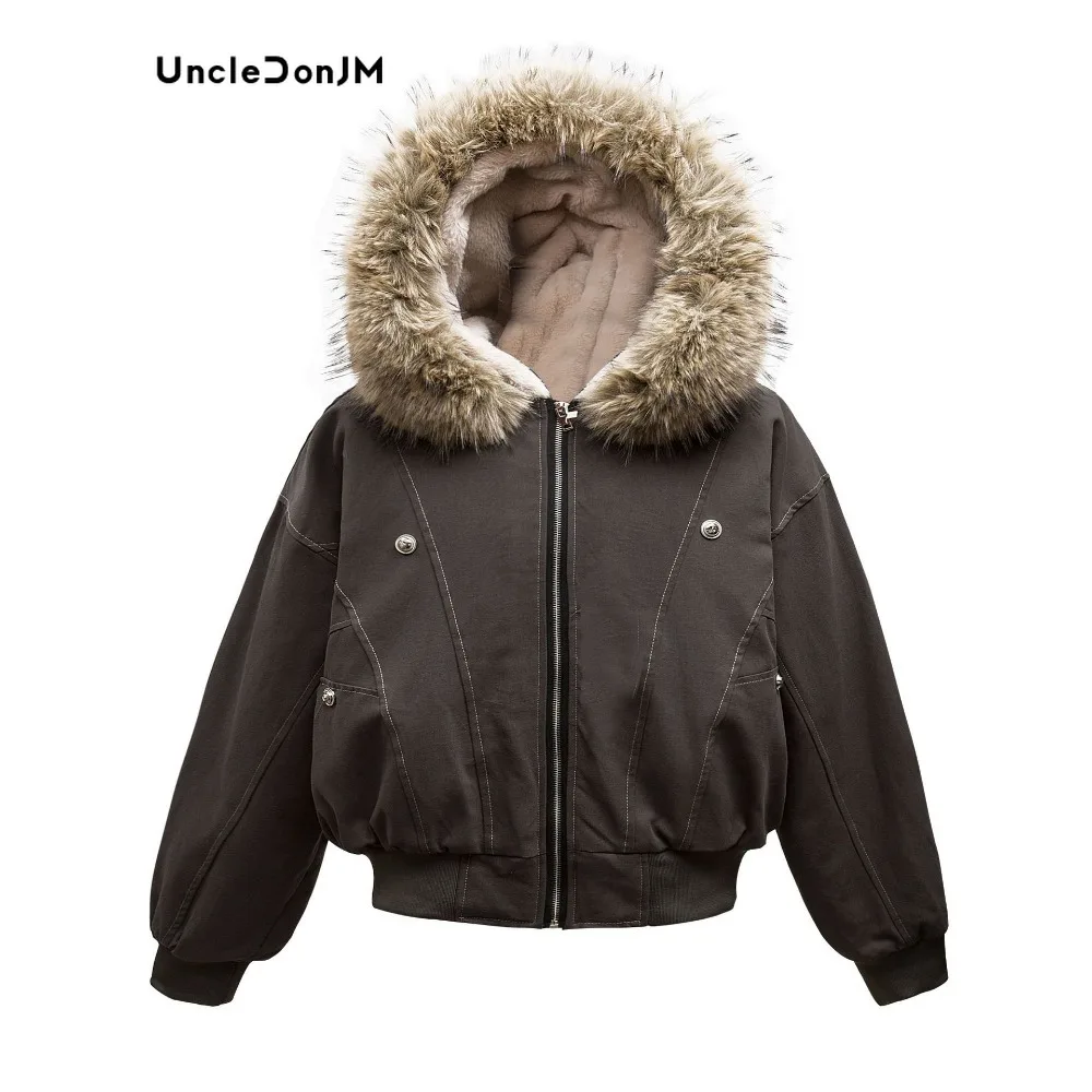 Uncledonjm Fur Collar Hooded Puffer Coat Harajuku Fashion Luxury Brand Streetwear Padded Jacket Tops Men Clohting