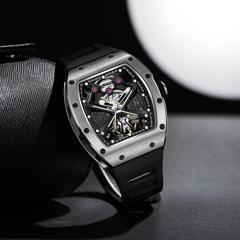 Watch for Men Luxury Fashion Analog Sports Watch with Tonneau Dial 50M Waterproof Luminous Mechanical Business Wrist Watch