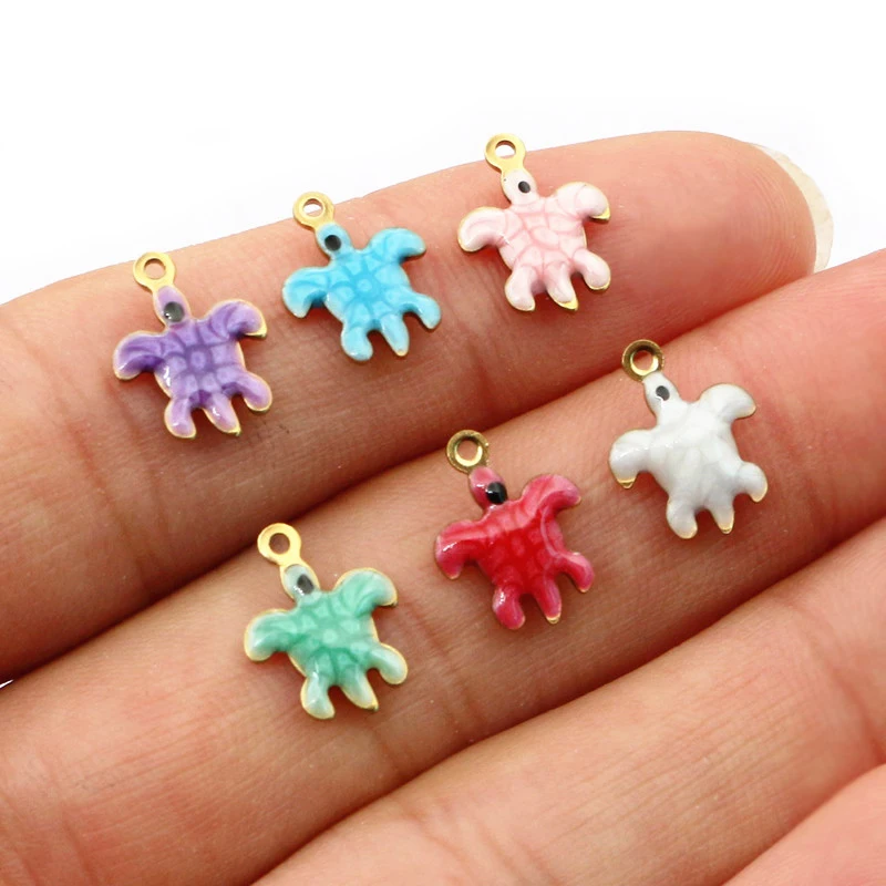 20pcs 12x9mm Enamel Turtle Small Charms Pendant Stainless Steel for Earrings Necklace Bracelet DIY Jewelry Making Accessories