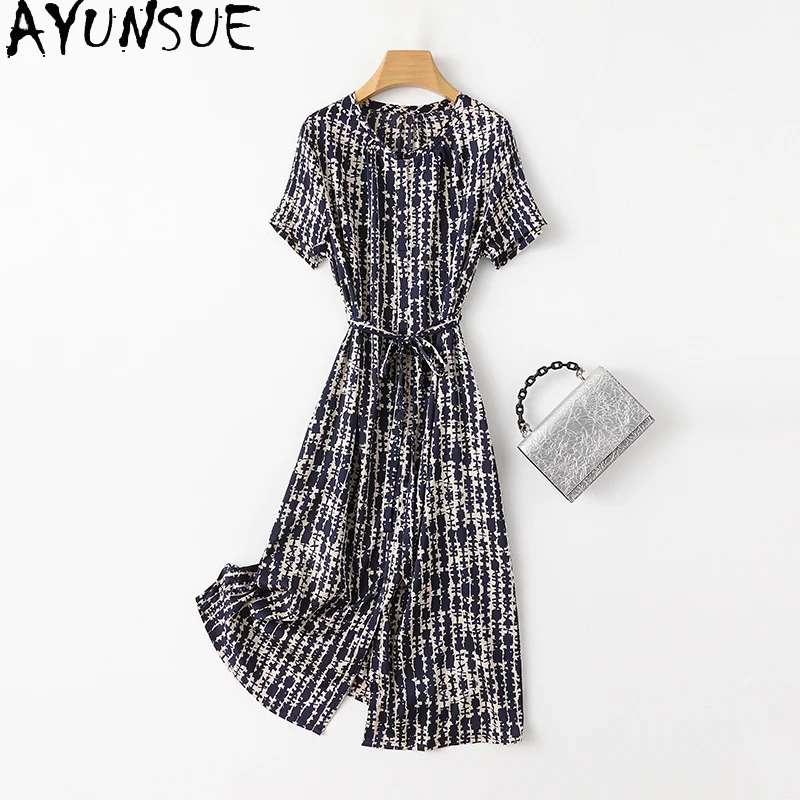 

AYUNSUE 91% Natural Mulberry Silk Dresses for Women New Light Luxury Womens Clothing Summer 2024 Mid Long Dress Vestido Mujer