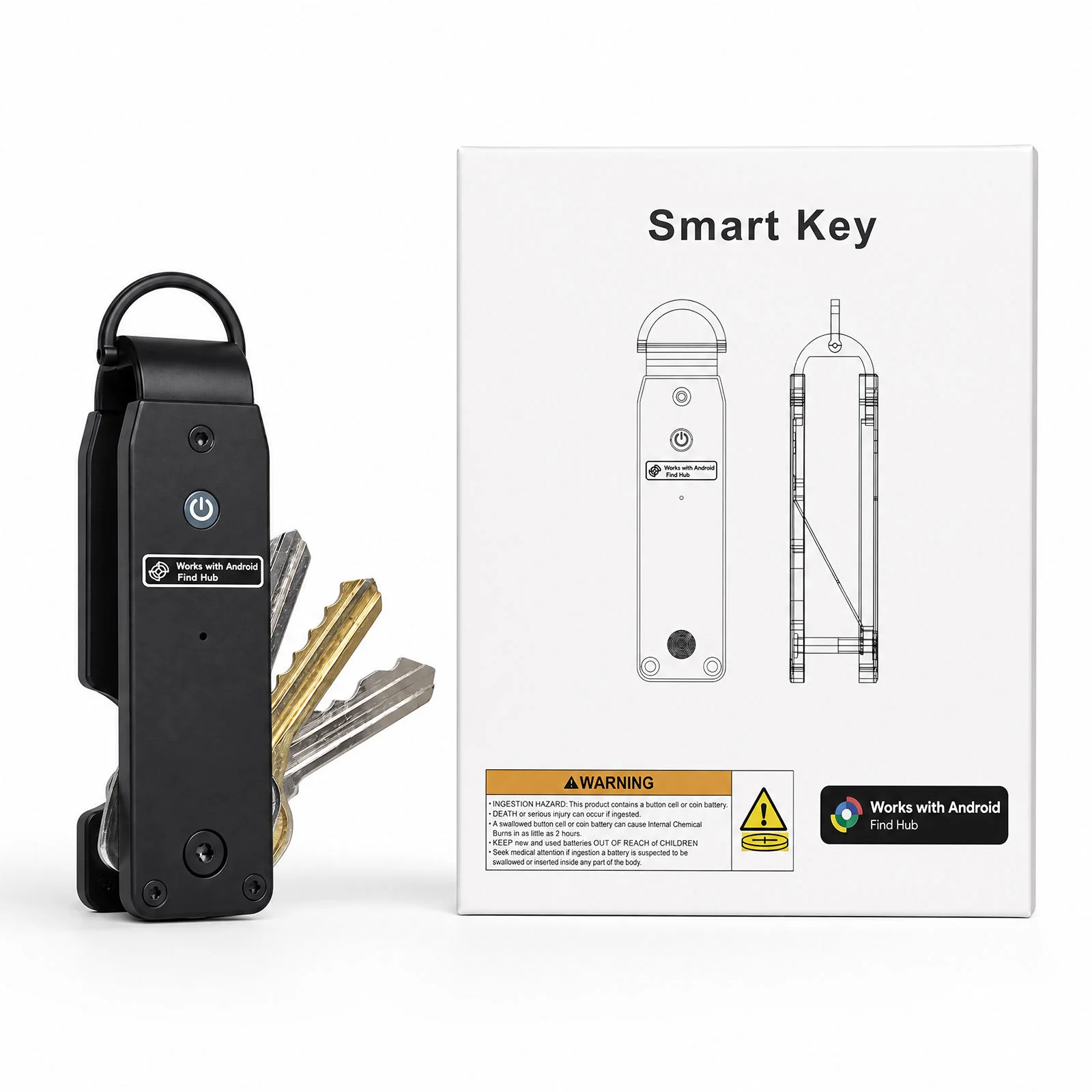 ZEEKER T5FH Smart Key Organizer Works with Android Find Hub, Aluminum Alloy Key Holder Holds 2-6 Keys, Anti-Loss Tracker with Pr