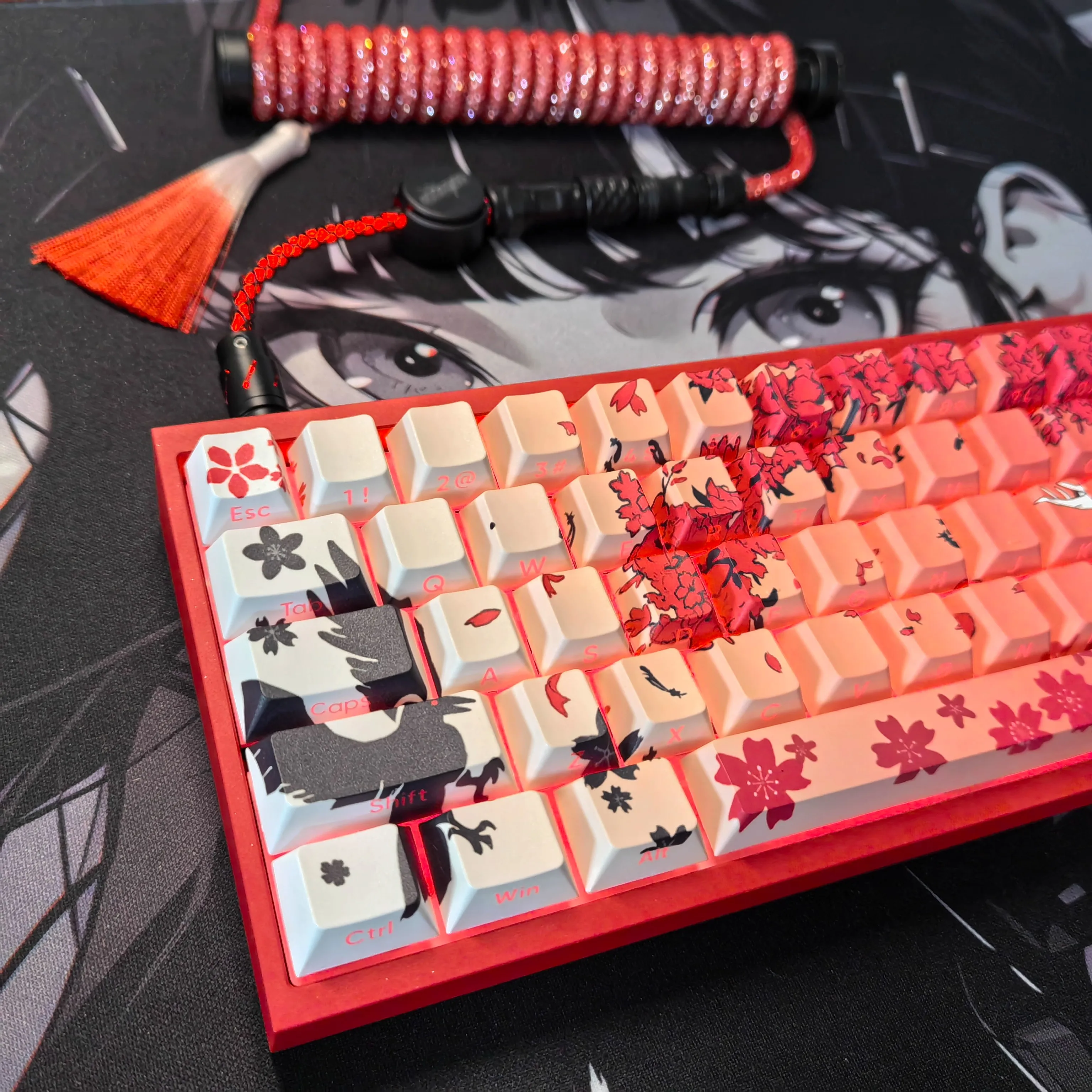 Sakura Raven Keycaps Set PBT 131 Key PBT Cherry Profile Keycaps for Mechanical Keyboard Accessory Customised Keyboard Caps