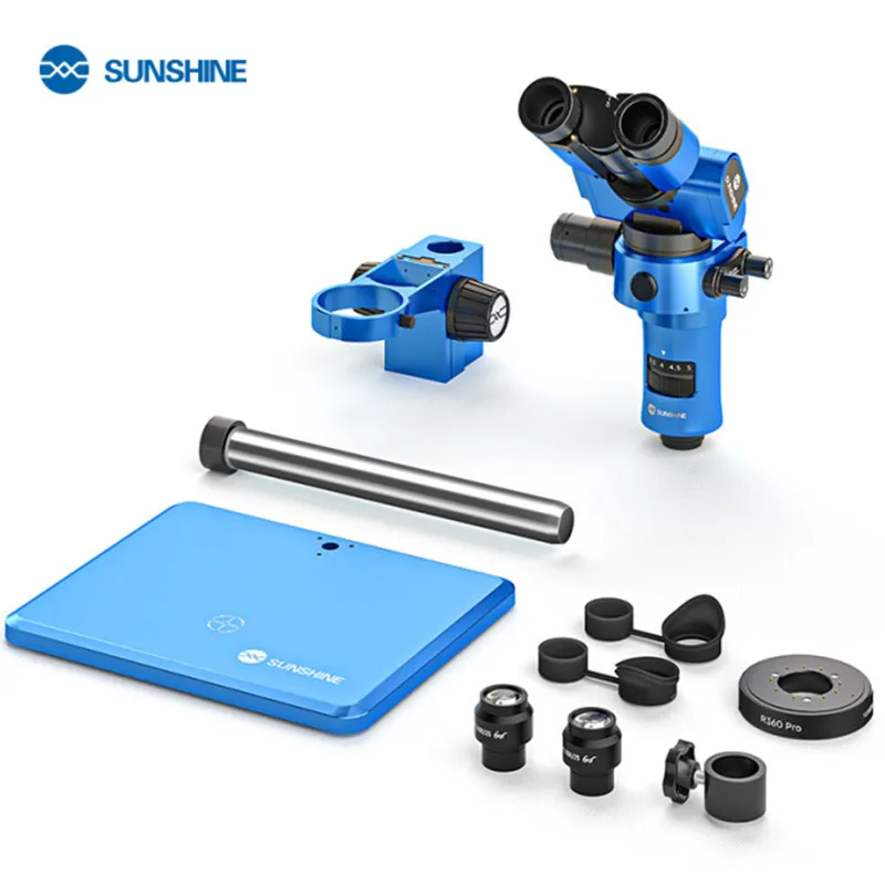 SUNSHINE R360 PRO Electronic Trinocular Microscope Tools Integrated 7-58X Continuous Coverage 4KHD Zoom Rotatable Vision