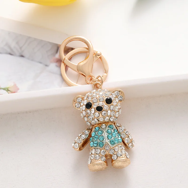 1Pc Rhinestone Bear Keychain Bag Accessories Metal Cute Bear Bag Pendant Car Keychain Holiday Gift Commemorative Gift For Women