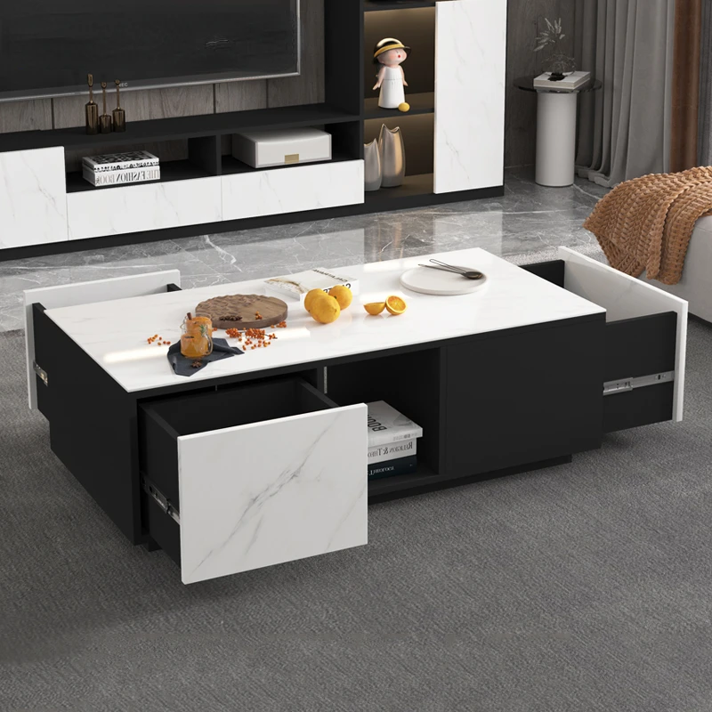 

Light Luxury Modern Living Room Stone Plate Coffee Table TV Cabinet Combination Small Apartment Multi-Functional