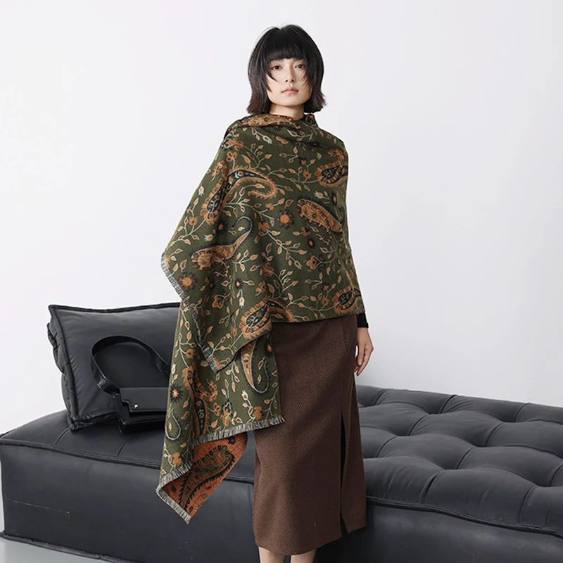 

Красота, винтажный шаль из искусственного кашемира с цветком кешью, толстый длинный шарф, женский осенне-зимний теплый шейный платок, жаккардовый глушитель