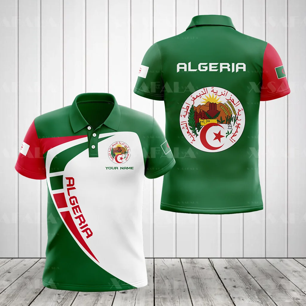 CUSTOM Name ALGERIA COAT OF ARMS Flag 3D Print Polo Shirts Mens Collar Short Sleeve StreetWear Casual Top New Summer Clothing