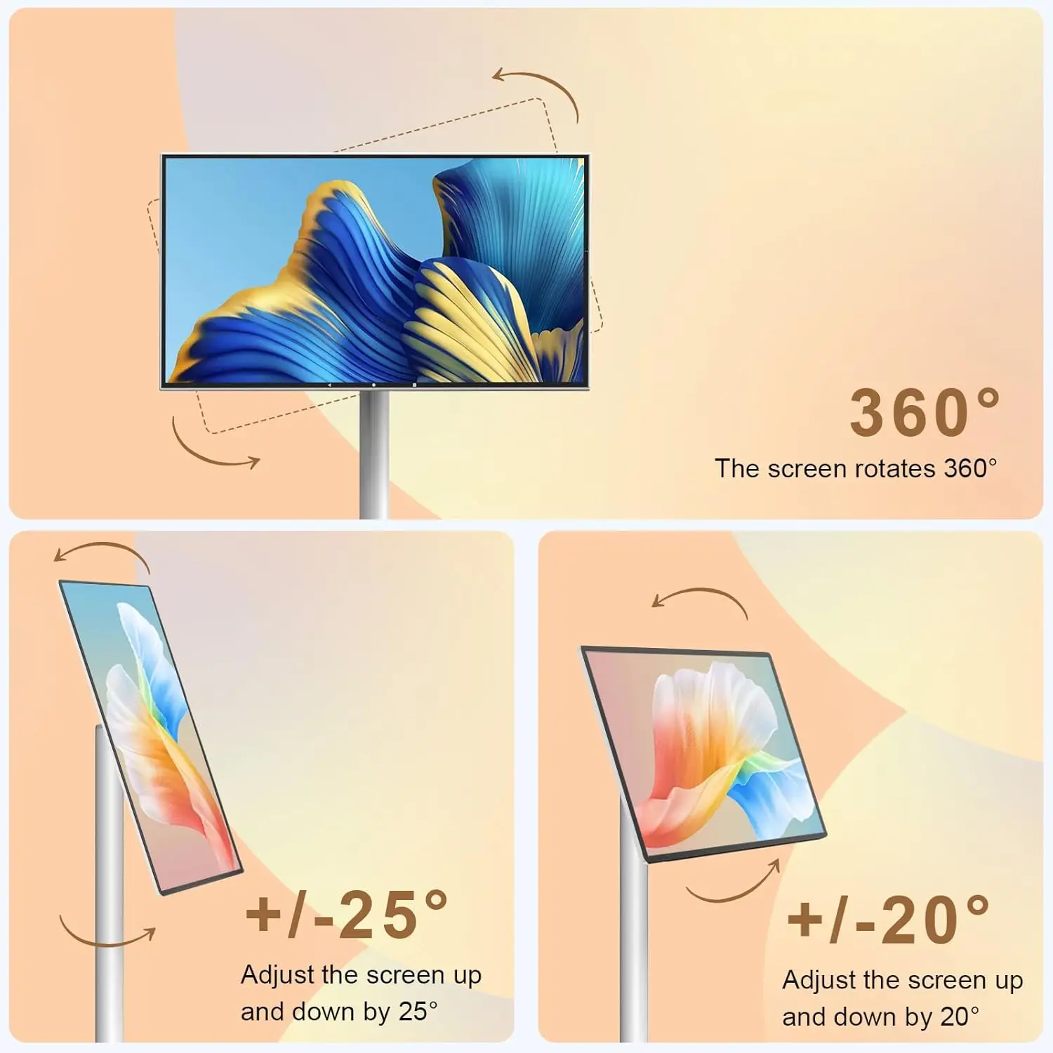 تلفزيون محمول 32 بوصة يعمل بنظام Android OS وشاشة لمس لاسلكية 6 + 128 جيجابايت مع بطارية وتلفزيون ذكي قائم على الأرض قابل للتعديل بالكامل