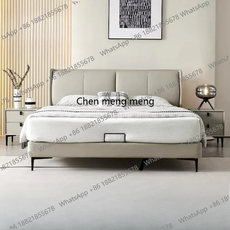 

F5822 Modern King Size Leather Bed Frame Headboard Italian Soft Bag Double Bed Home Twin Wooden Master Bedroom Furniture