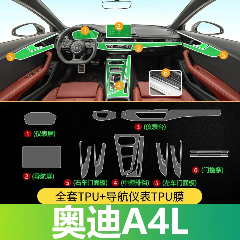 Tpu Transparent Film for 2024 Audi A4L A4 Car Interior Sticker Console Dashboard Screen Protection Film Car Decor Accessories