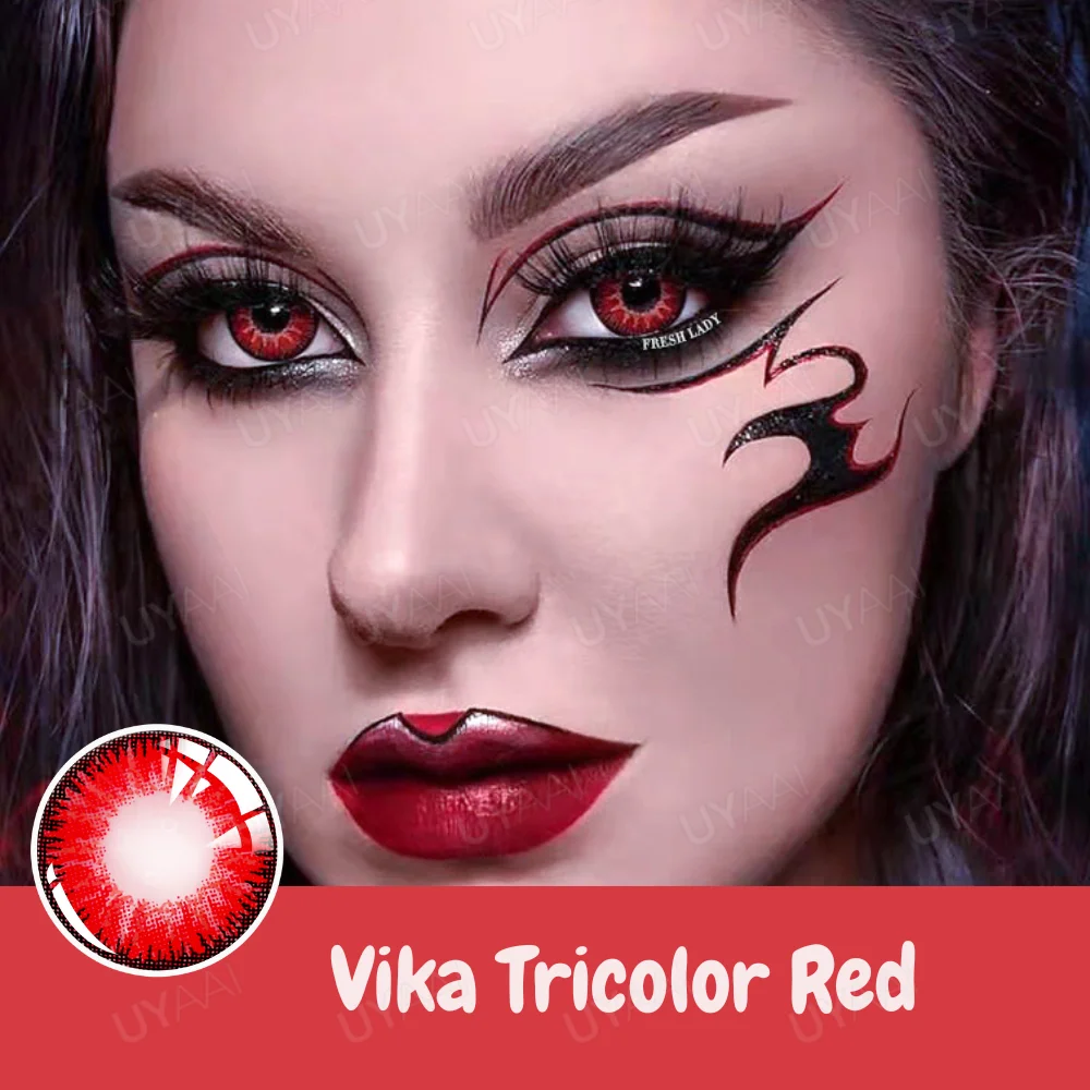 UYAAI Cosplay Red Color Lens Anime Black Lenses 1 Pair Cosmetics Color Contact Lense Colored Lenses Eye Big Eye lens
