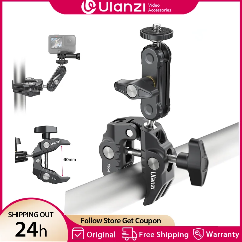 Ulanzi R094 Metal Super Clamp with 360 Ball Head Magic Arm Clamp with 1/4