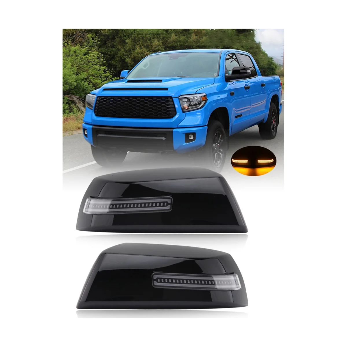 

Car Side Rear View Mirror Cover LED Turn Signal for Toyota Tundra 2007-2020 Dynamic Flowing Lights Mirror Covers Black