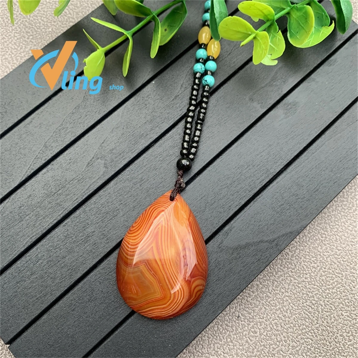 Silk Agate Necklace Raw Stone Water Drop Pendant Chain Wholesale Jade Women's Simple And Versatilefashion Gift Charm Retro Amule