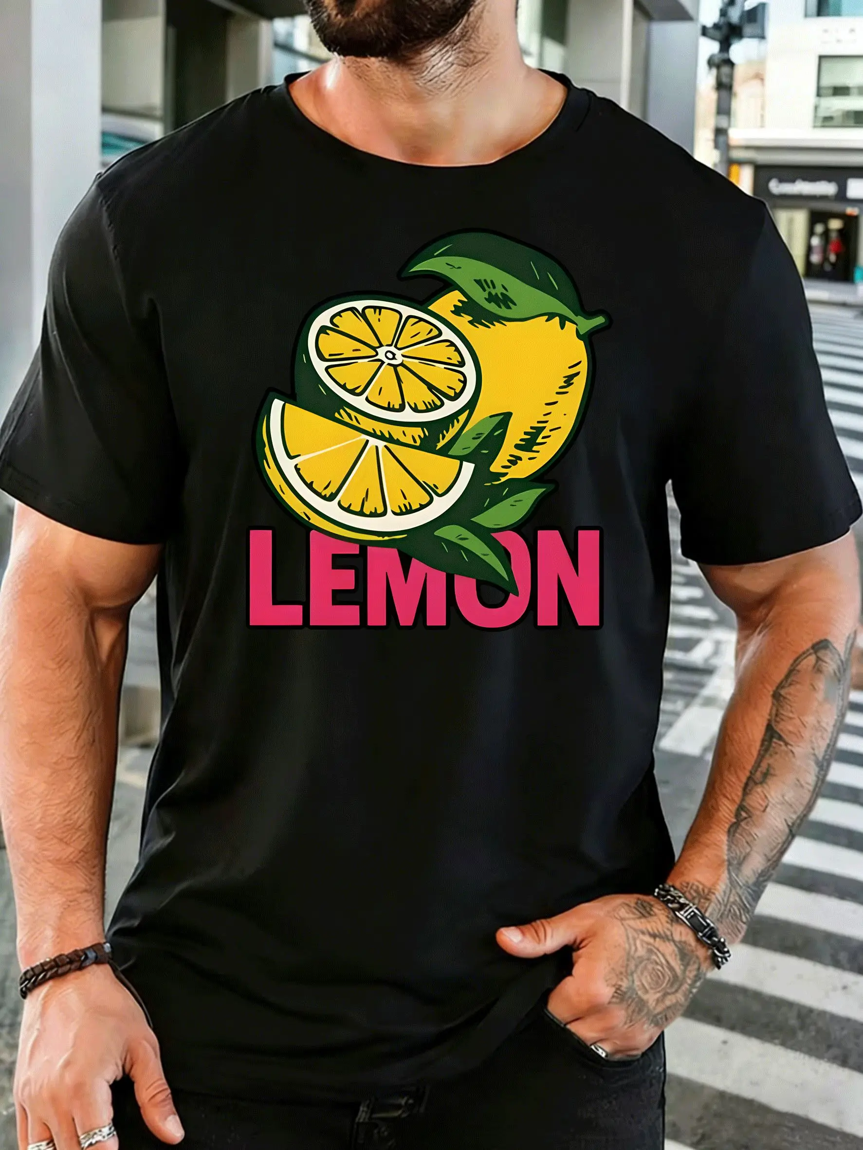 Men Short Sleeve T Shirt Fresh Lemon Graphic Tee Summer Fruit Print Tops Soft Cotton Casual Street Wear For Adult Male