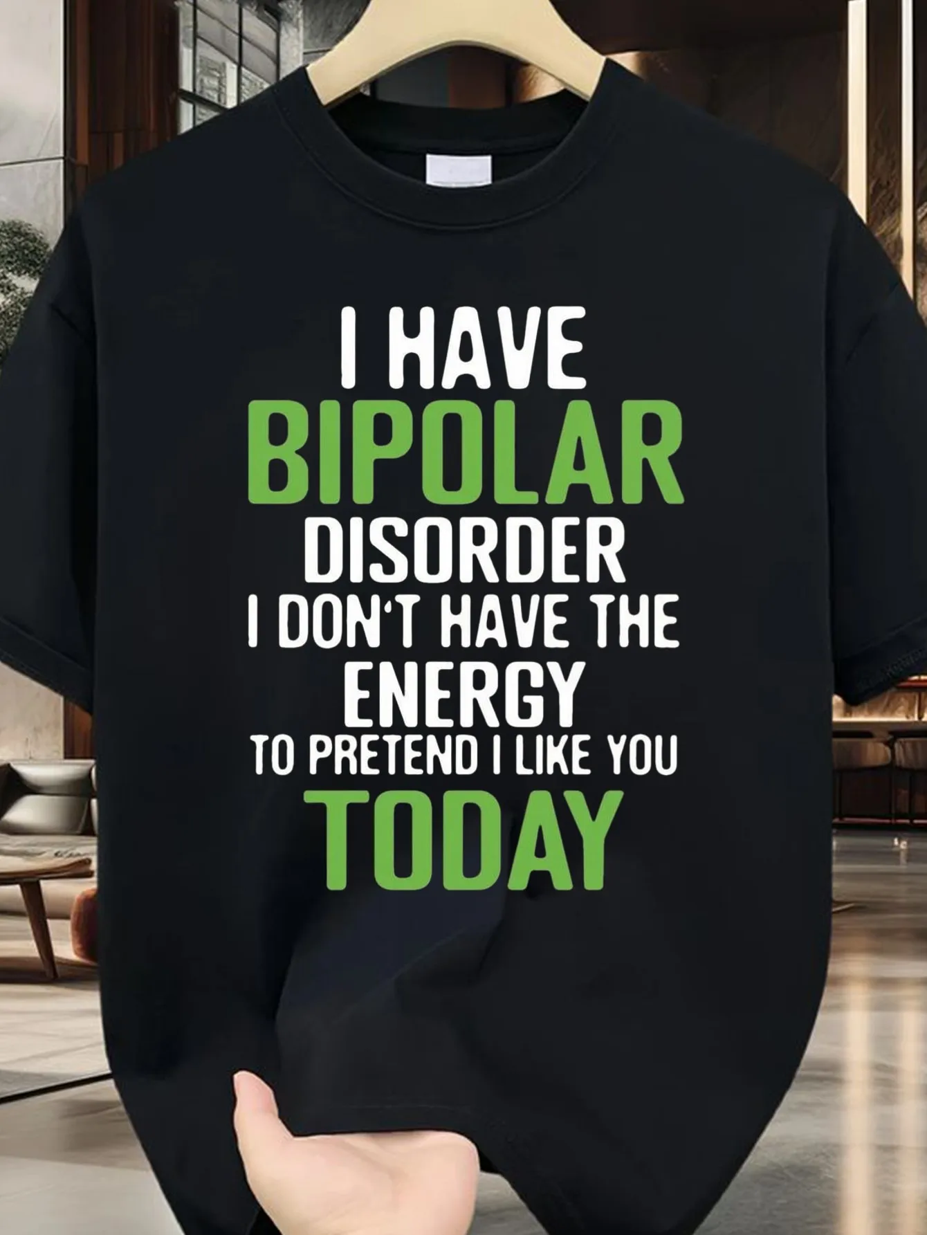 Fun Bipolar Mood Humor T-Shirt, Unisex - 180 Soft Black Y2K Street Style, Bipolar Disorder Awareness Design, Casual Apparel, Mental Health Conversation Starter, Plus Size