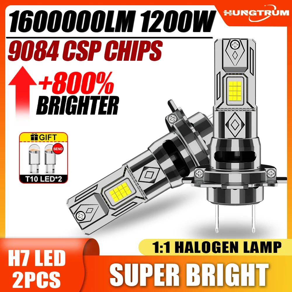 

Wireless 1600000LM 1200W Super Bright H7 LED Headlight 9084 CSP CHIPS Plug And Play Led Lamp For Car 6000K With Fan Fog Lights