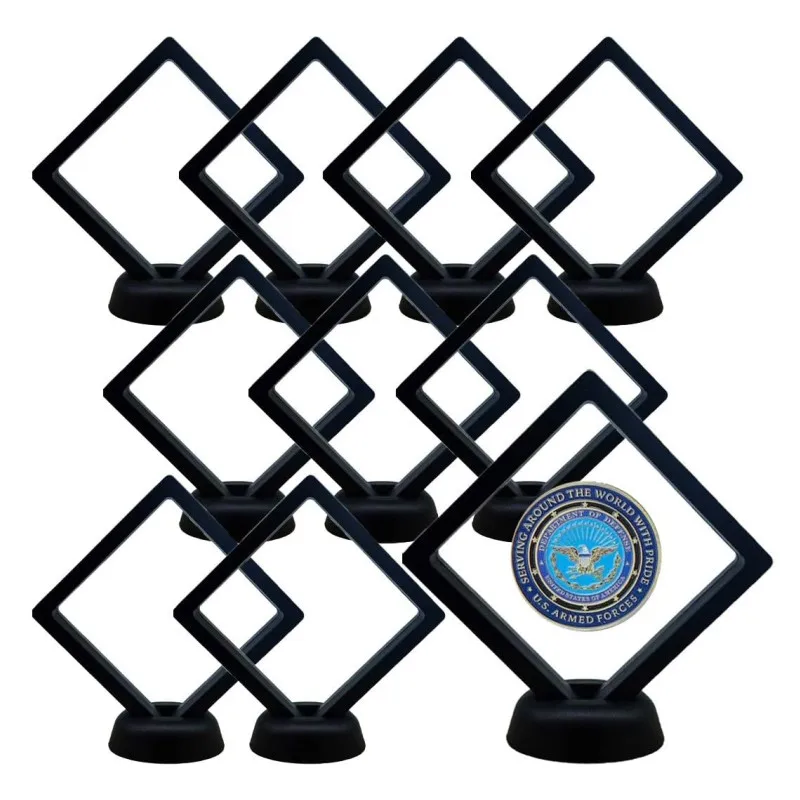 10pcs Square 3D Floating Jewelry Coin Shells Gems Minerals Rocks Specimen Display Frame Holder Box Case Stand Home Decoration