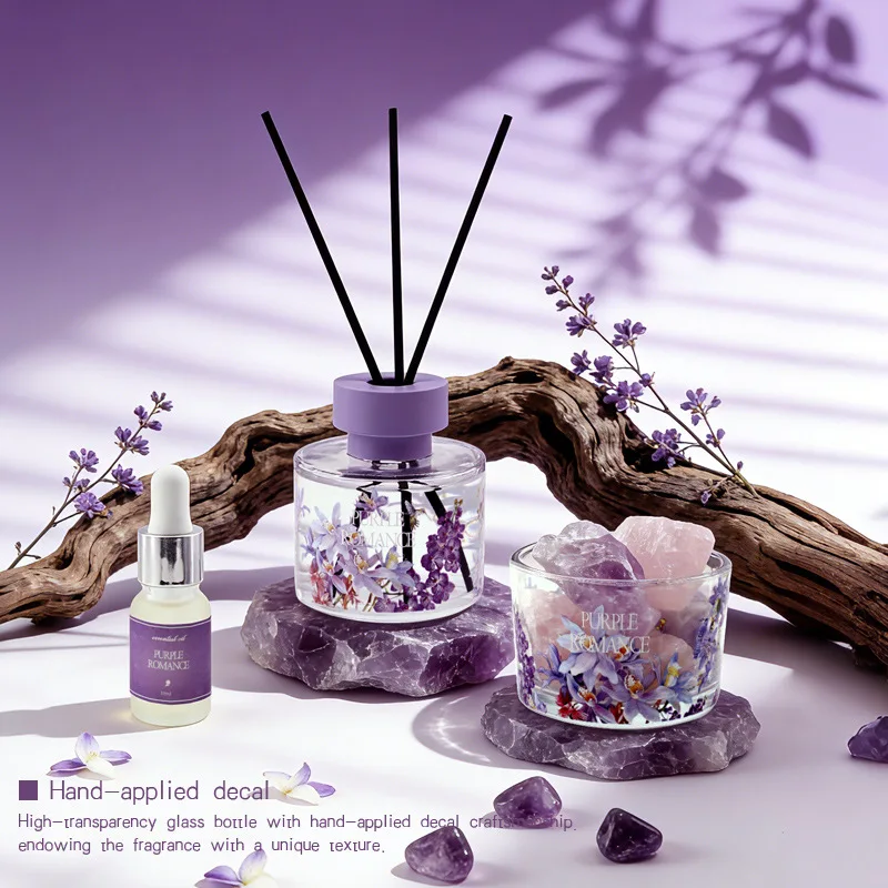 Purple aromatherapy gift box, natural diffuser stone ornament, premium sense fireless fragrance essential oil diffuser set