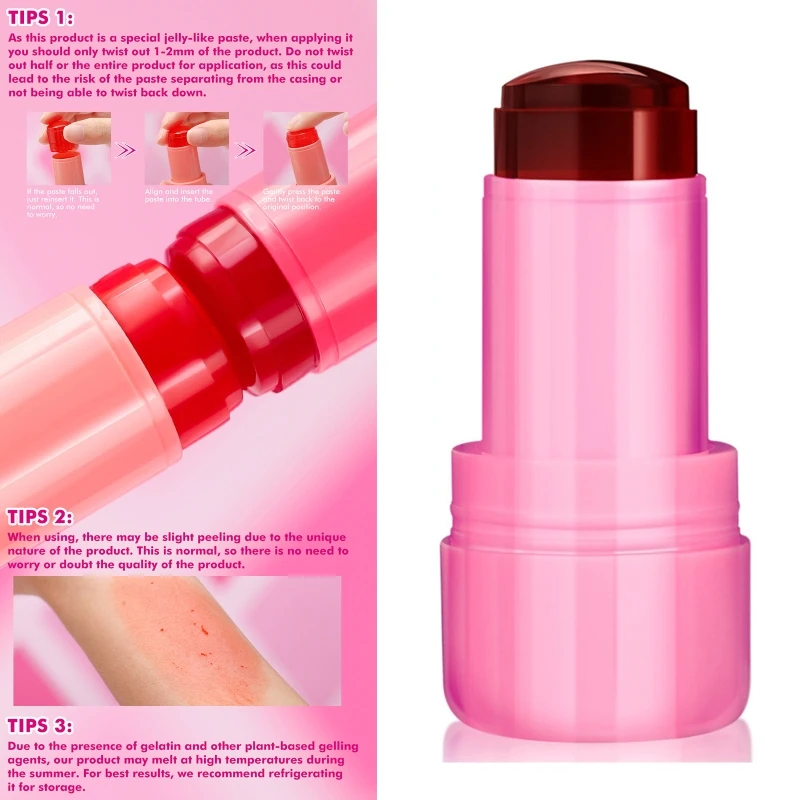 4 Stück Jelly Tint Rougestift für Frauen, dauerhafte Farbe, mit Feuchtigkeit versorgtes Gesicht, Wange, Dropship