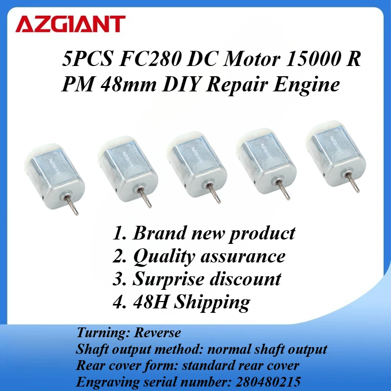 

5PCS FC280 DC Motor 15000 RPM 48mm DIY Repair Engine For Car Replacement Power OEM Accesseries Reverse Rotation Toy High Quality