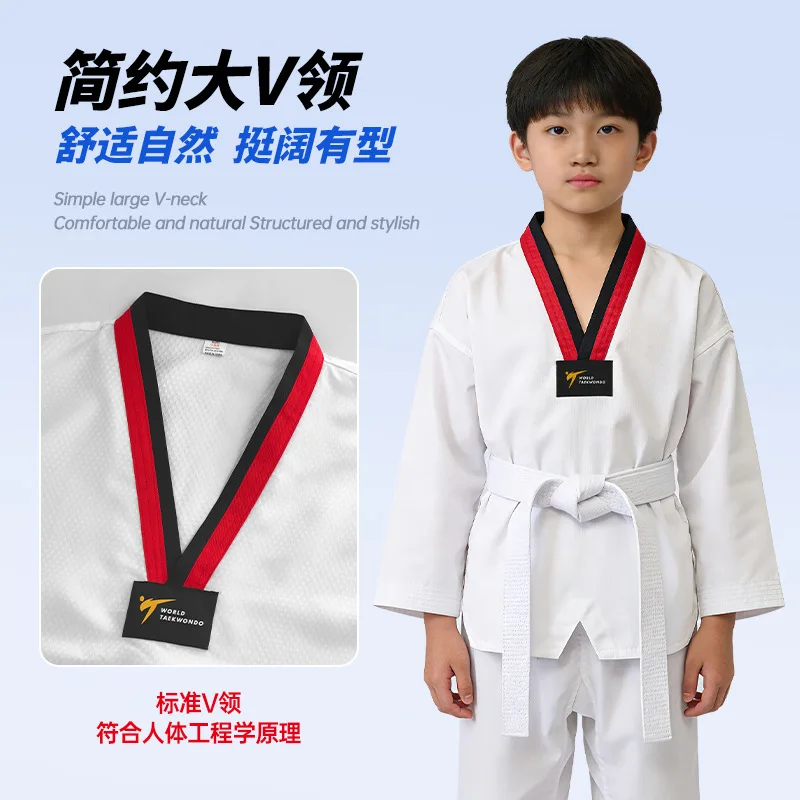 Taekwondo tracksuit belt wholesale men's and women's sports practice competition long sleeved polyester cotton training clothes
