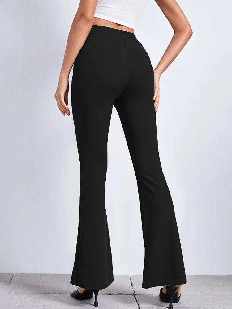 Pantaloni svasati a vita alta estivi tinta unita casual streetwear femminile Nuovi pantaloni da yoga Fondo elegante nero da donna elastico