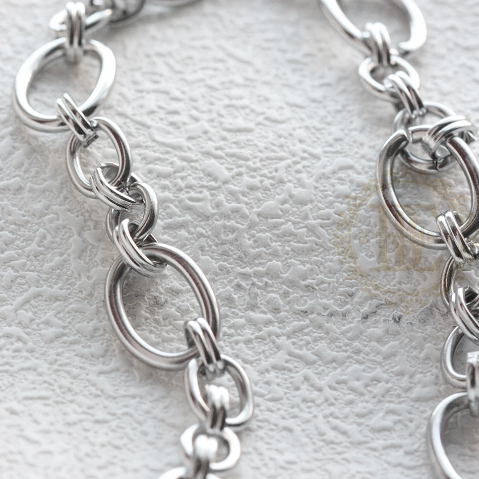 One Meter (3.28 Feet) Stainless Steel Chain-Cable-Rectangle-Textured Ring-Flower-Unfinished (4872C)