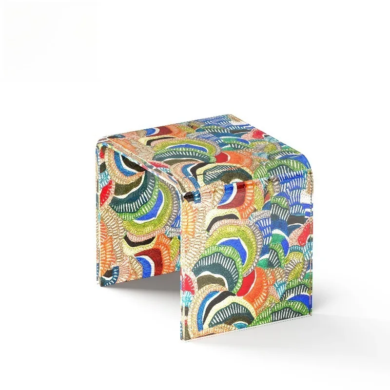 Acrylic Printed Side Table,artistic Pattern Square Side Table,creative U-shaped Shoe Changing Stool,living Room Sofa Side Shelf