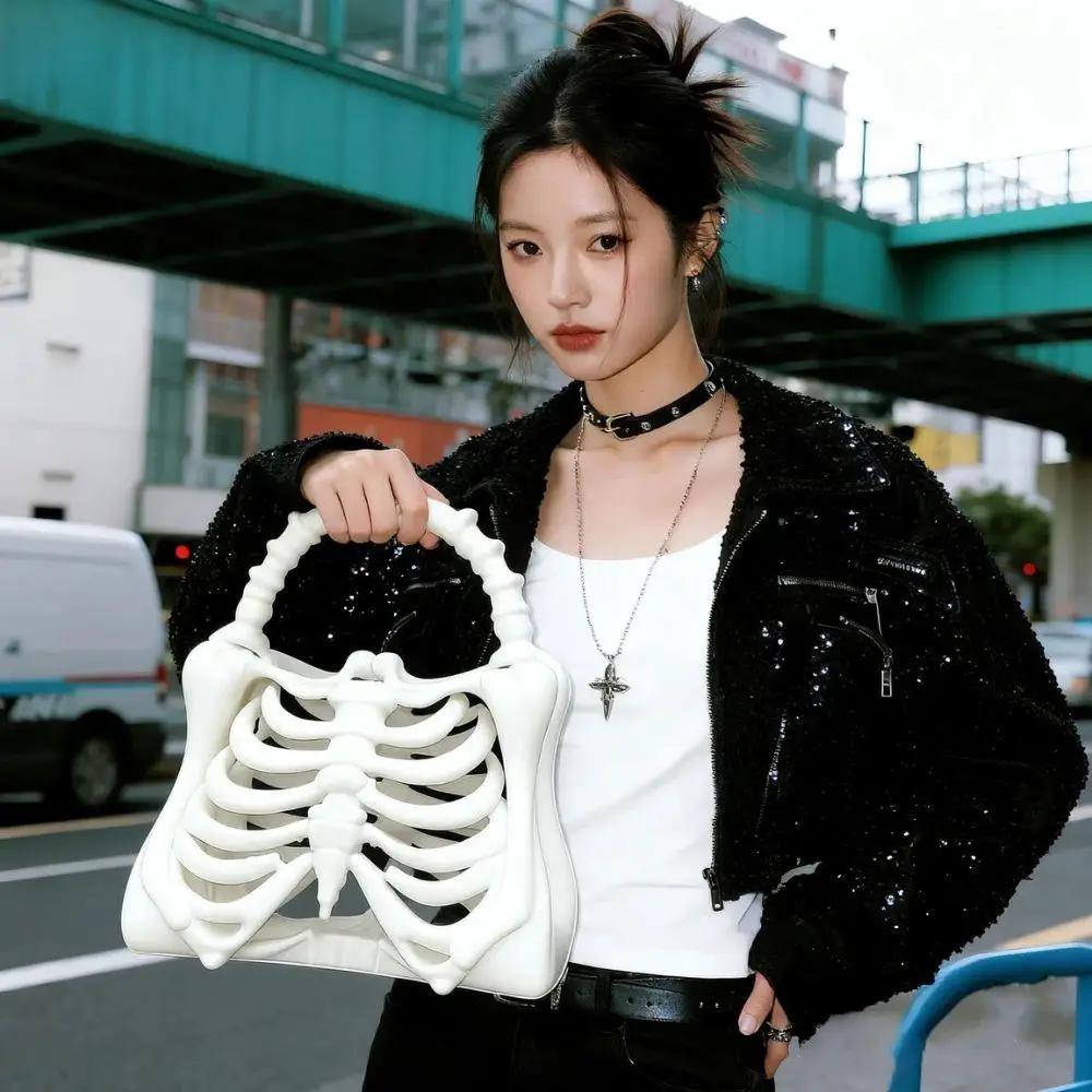 Unique Skeleton Rib Cage Handbag Gothic Horror Style Purse  Halloween Party Clutch Bag For Women 3D Printed Skeleton Bone Bag