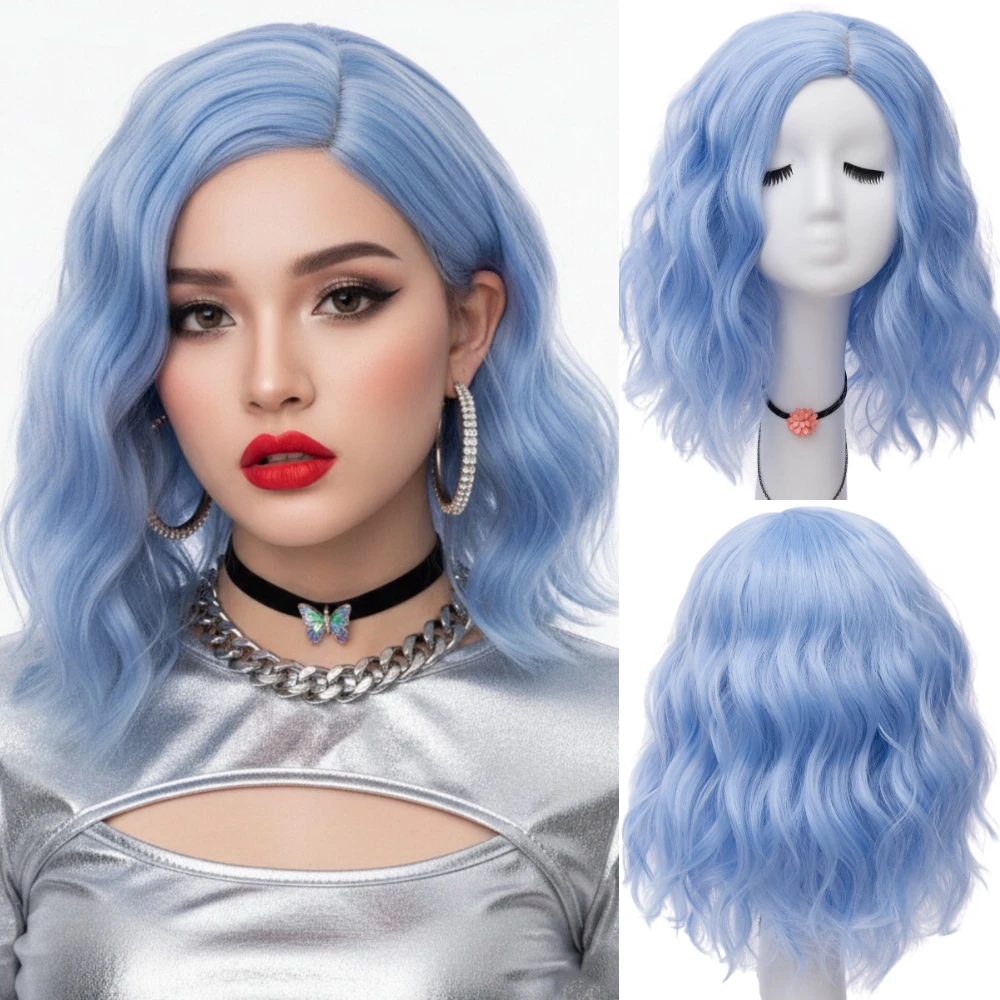 

VICWIG женские синтетические волосы синий розовый оранжевый фиолетовый белый черный красный короткая волна парик для косплея термостойкий