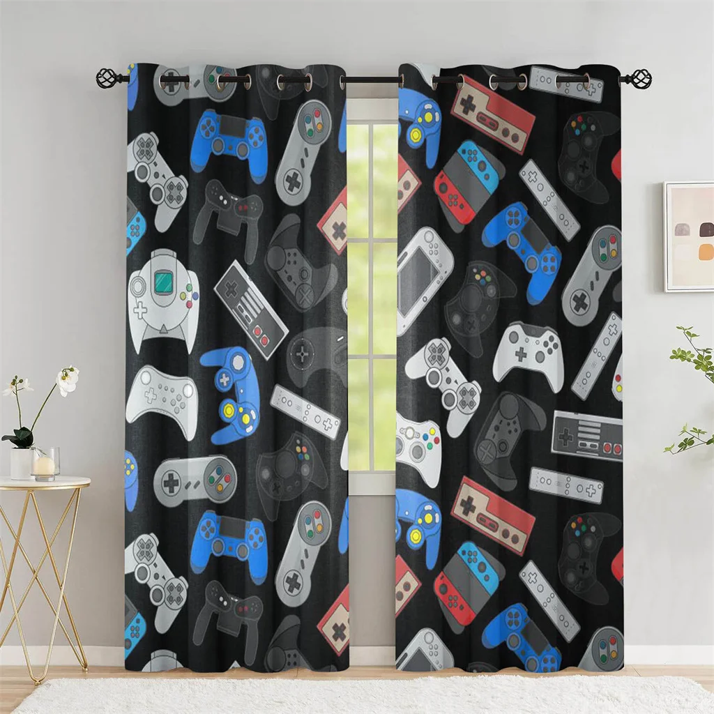 Gamer Machine Gamepad Button Video Cartoon Window Curtains Drapes For Bedroom Children Kids Living Room Kitchen Door Home Decor